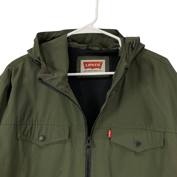 Levi's Mens Olive Green Hooded Full Zip Long Sleeve Jacket Size XL Zip Pockets - Picture 3 of 6